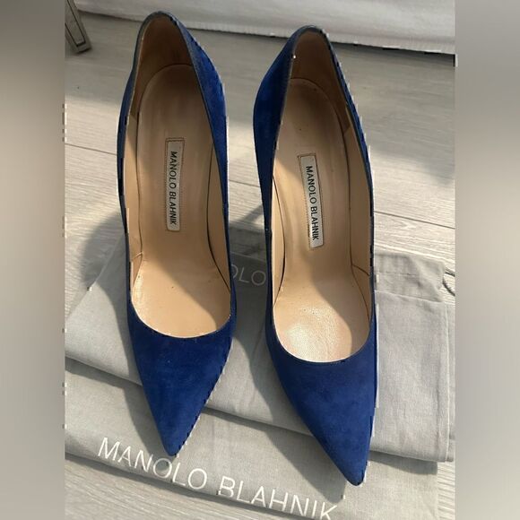 Manolo Blahnik BB 105mm Blue Suede Pumps - Picture 2 of 16